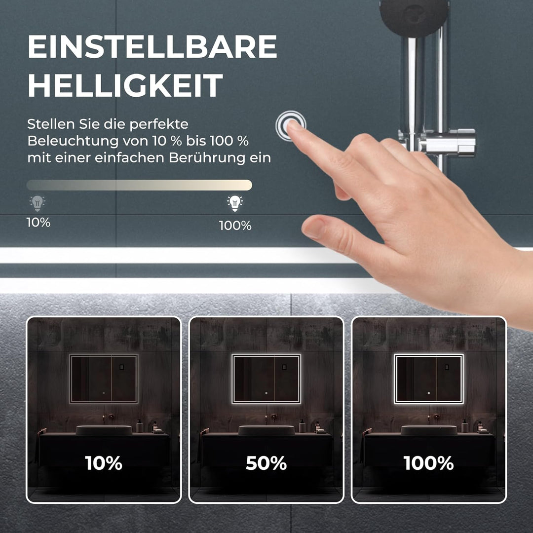 BR Bringer LED Badspiegel - 70x50 cm - Badezimmerspiegel mit Beleuchtung und Anti-Beschlag Funktion