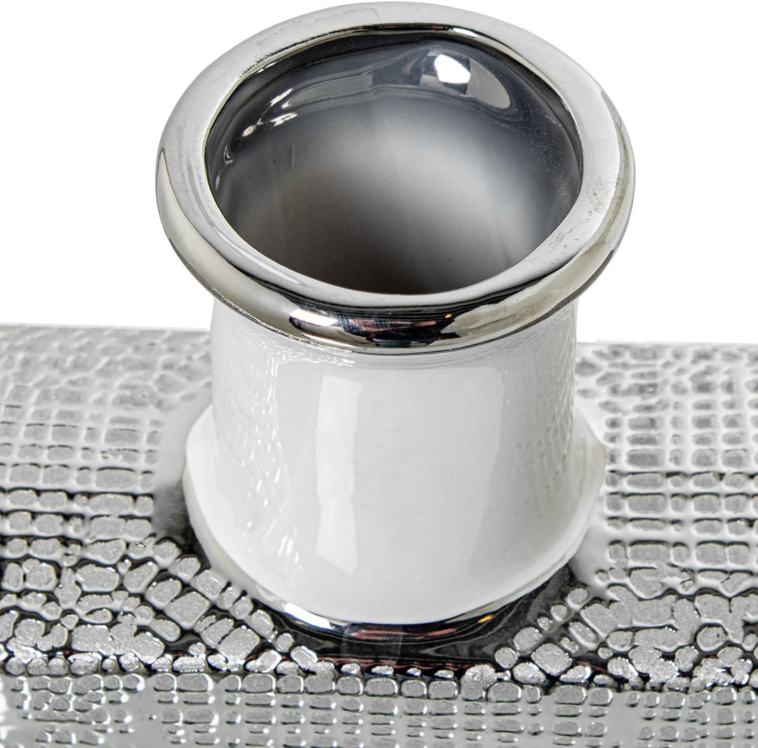 JARRON CERAMICA AGUJERO 24CM PLATA/BLANCO BRILLO_24X6X24CM