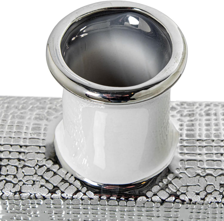 JARRON CERAMICA AGUJERO 24CM PLATA/BLANCO BRILLO_24X6X24CM