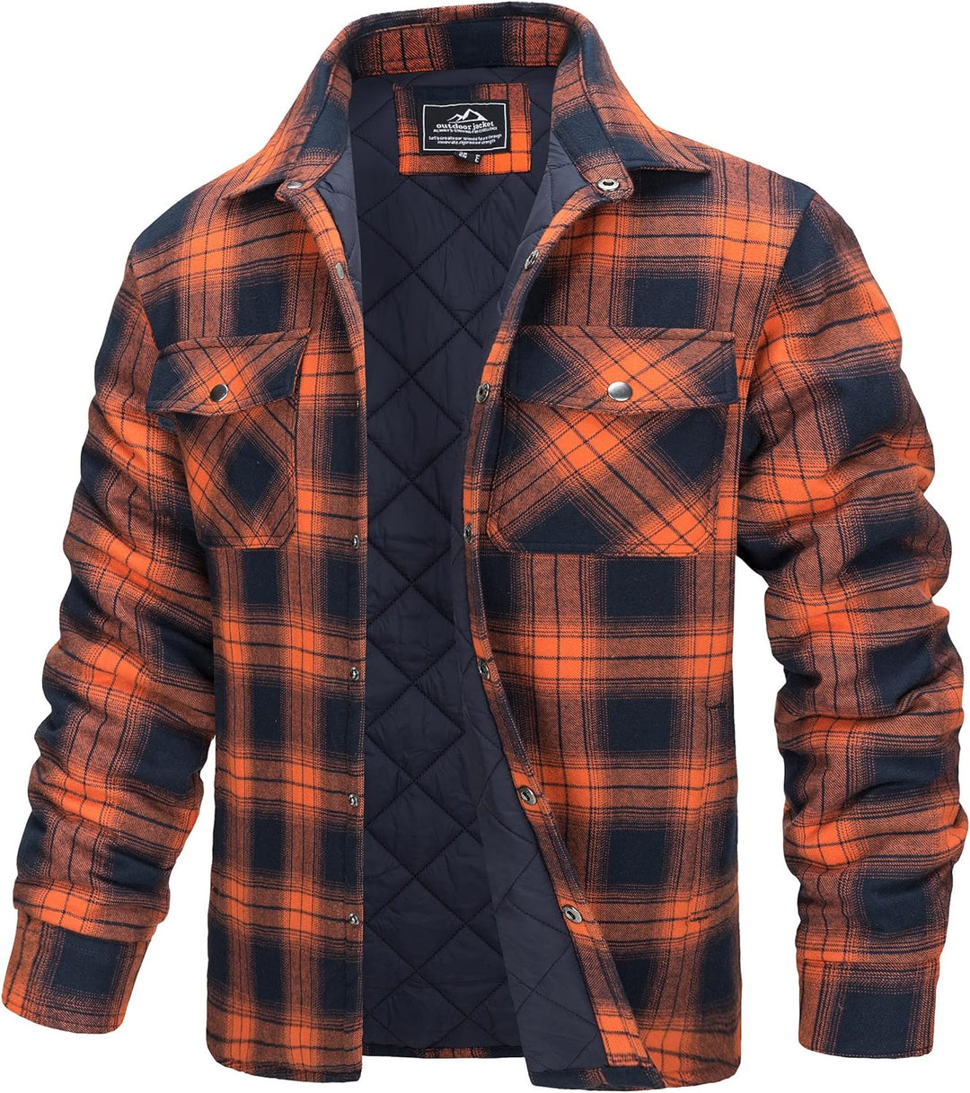 TACVASEN Herren Karierte Hemdjacke Flanellhemd Holzfällerhemd Thermohemd Jacke S Orange, S Orange