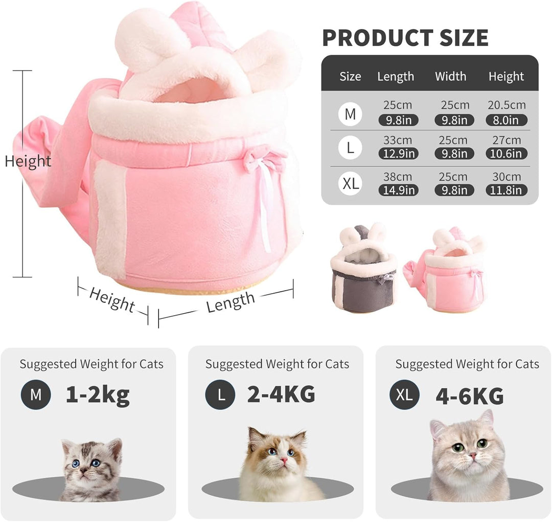 PETCUTE Katzen Tragetasche, Atmungsaktive Haustier-Rucksack mit 2 Taschen, Weicher und Warmer Hausti