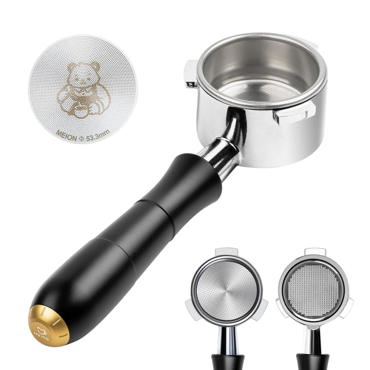 MEION 54 mm Siebträger ohne Boden mit eloxiertem Aluminium-Griff, kompatibel mit Breville Barista Ex