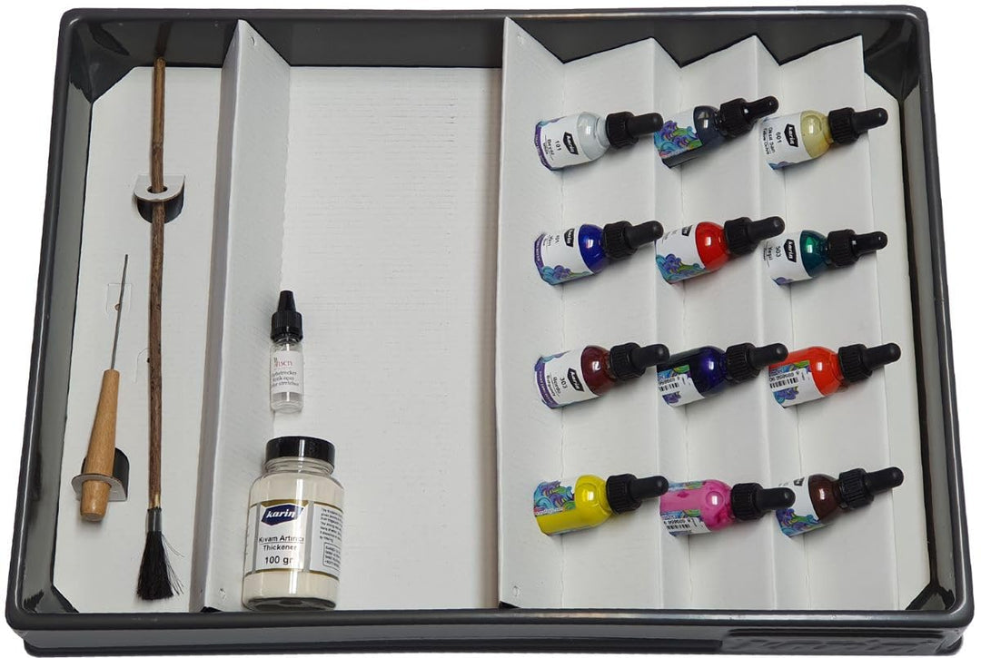 Kit de marbrure Karin – Set Ebru complet 18 pièces – Idéal pour débutants et artistes créatifs