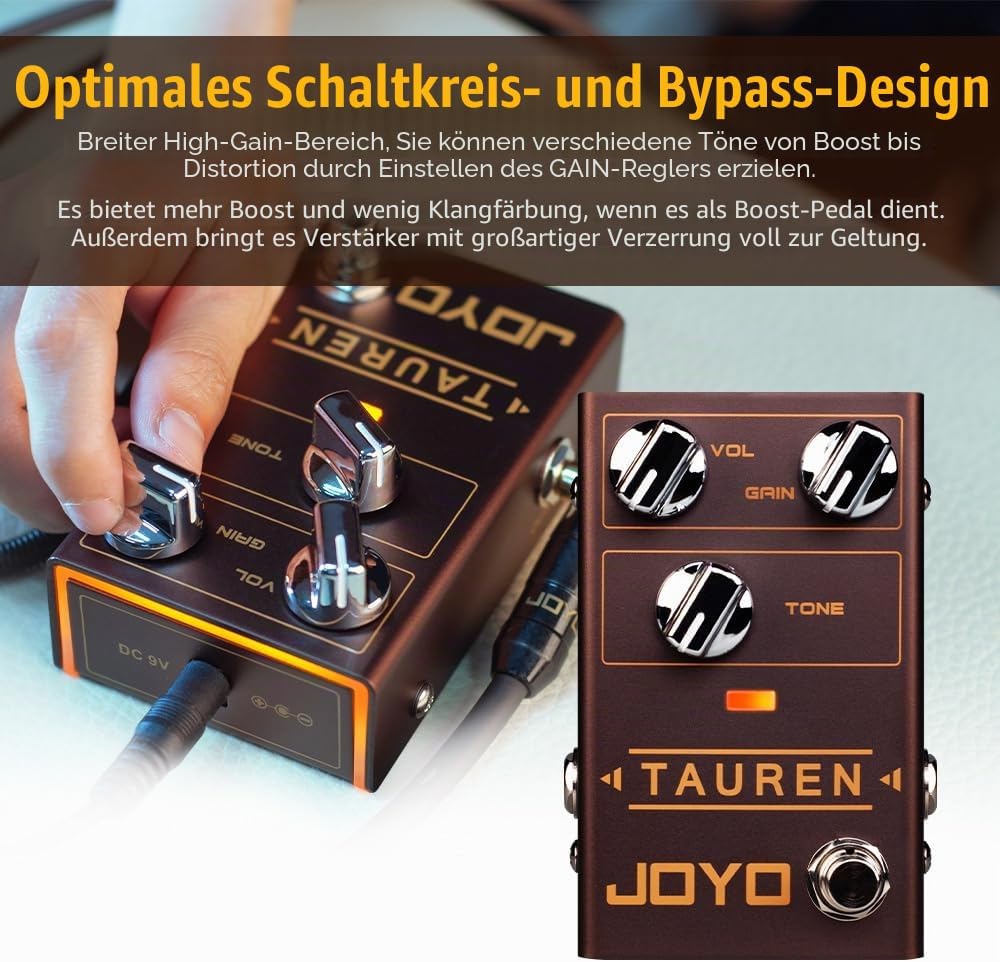 JOYO Overdrive Distortion Pedal R Series High Gain OD Clean Boost to Dist für E-Gitarren-Effekt (Tau