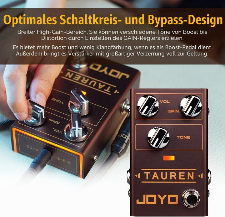 JOYO Overdrive Distortion Pedal R Series High Gain OD Clean Boost to Dist für E-Gitarren-Effekt (Tau