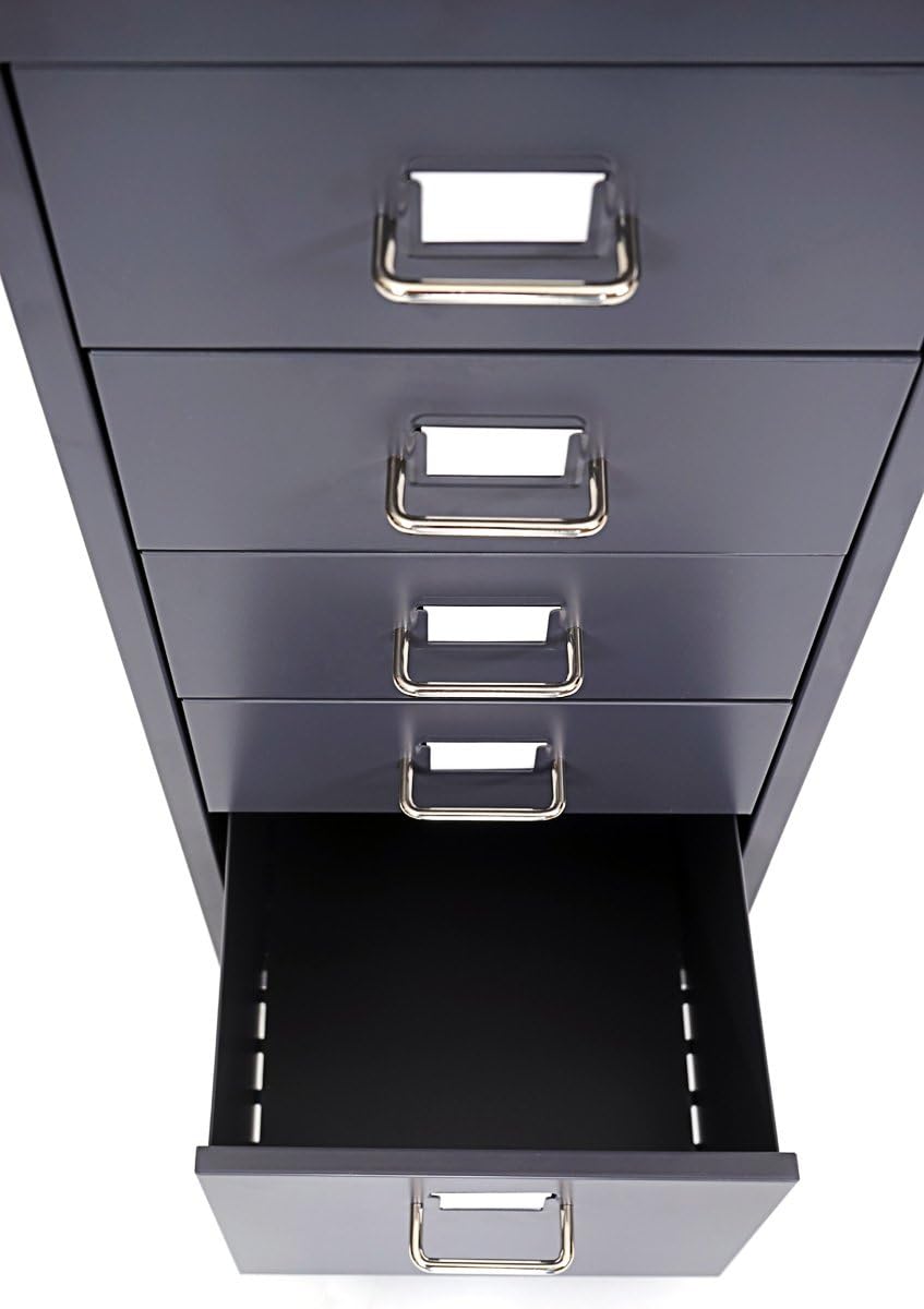 PROREGAL Rollcontainer Housten HxBxT 69x28x41cm 5 Schubladen Dunkelgrau Schubladenschrank Stahlschra