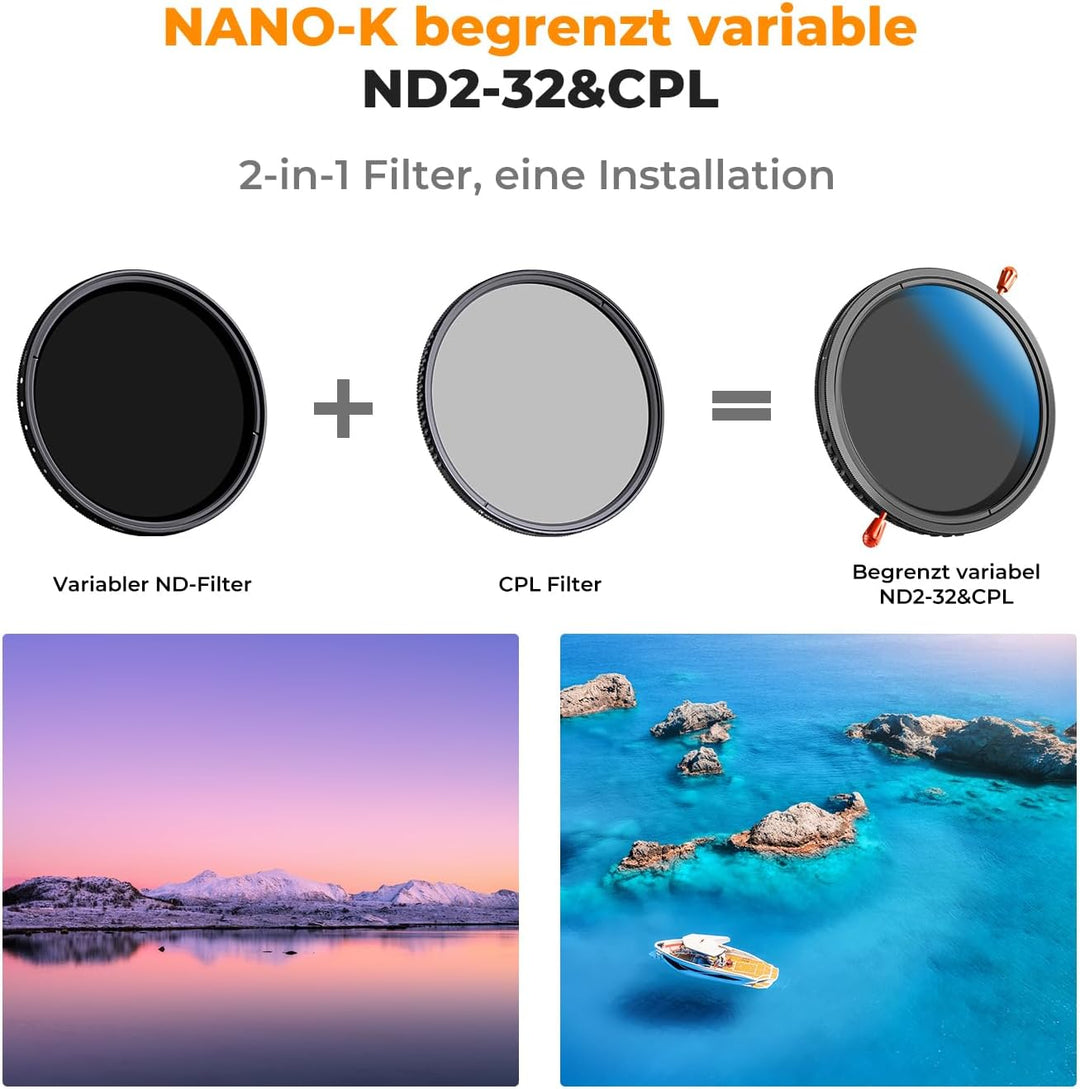 K&F Concept ND Filter 82mm CPL&ND2-ND32 2 in 1 multifunktionaler Graufilter und CPL Filter Polfilter