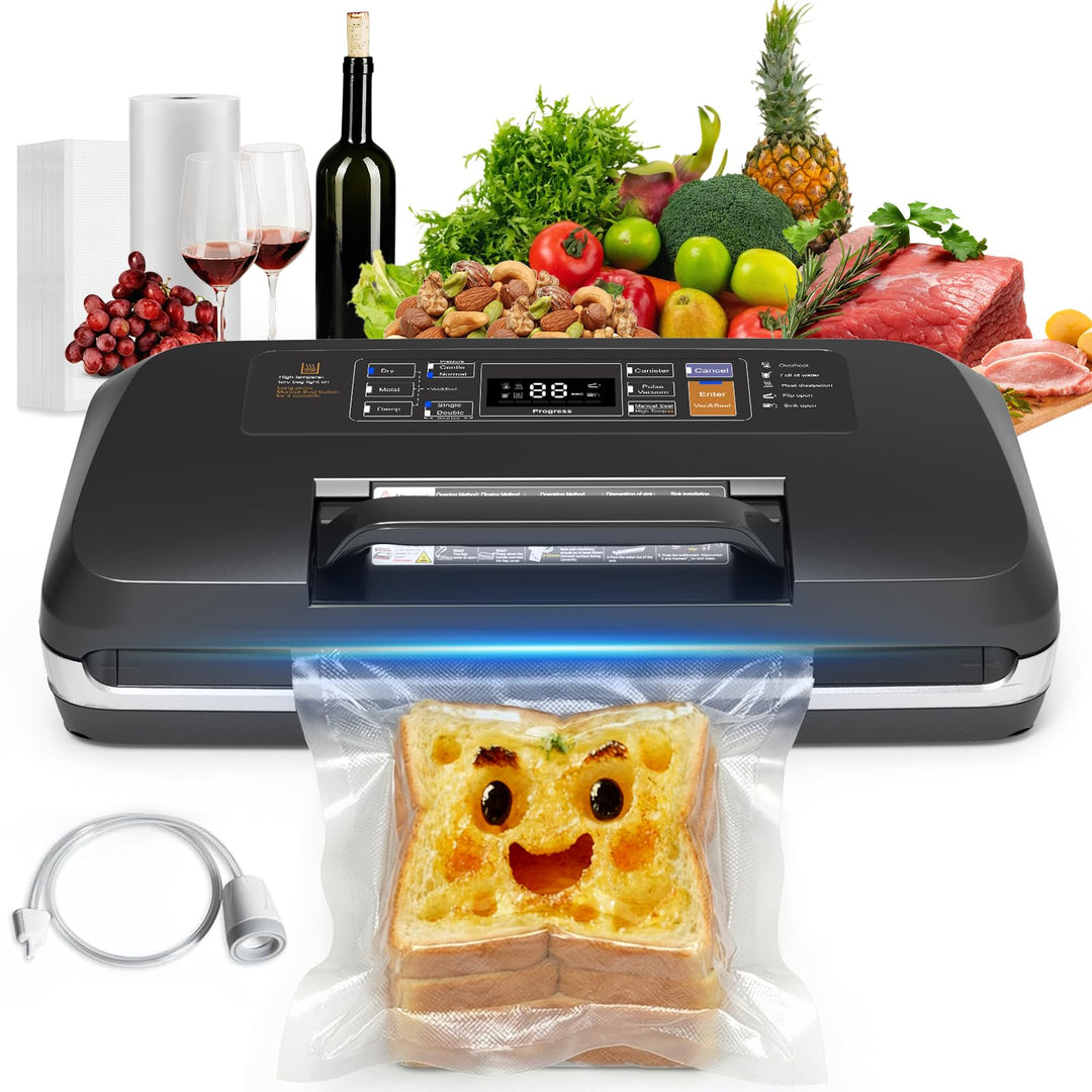 95kPa Vakumierergerät für Lebensmittel, 12-in-1 Vacuum Sealer mit Doppelter Heisssiegelung, Vakuumie