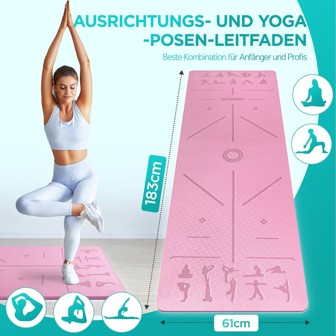 OUTDOUSE Yoga Matte, TPE 6mm Dicke Hautfreundliche Yogamatte Rutschfest Gymnastikmatte Pilates Gymna