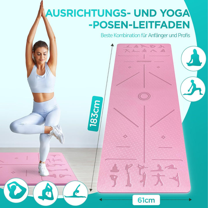 OUTDOUSE Yoga Matte, TPE 6mm Dicke Hautfreundliche Yogamatte Rutschfest Gymnastikmatte Pilates Gymna
