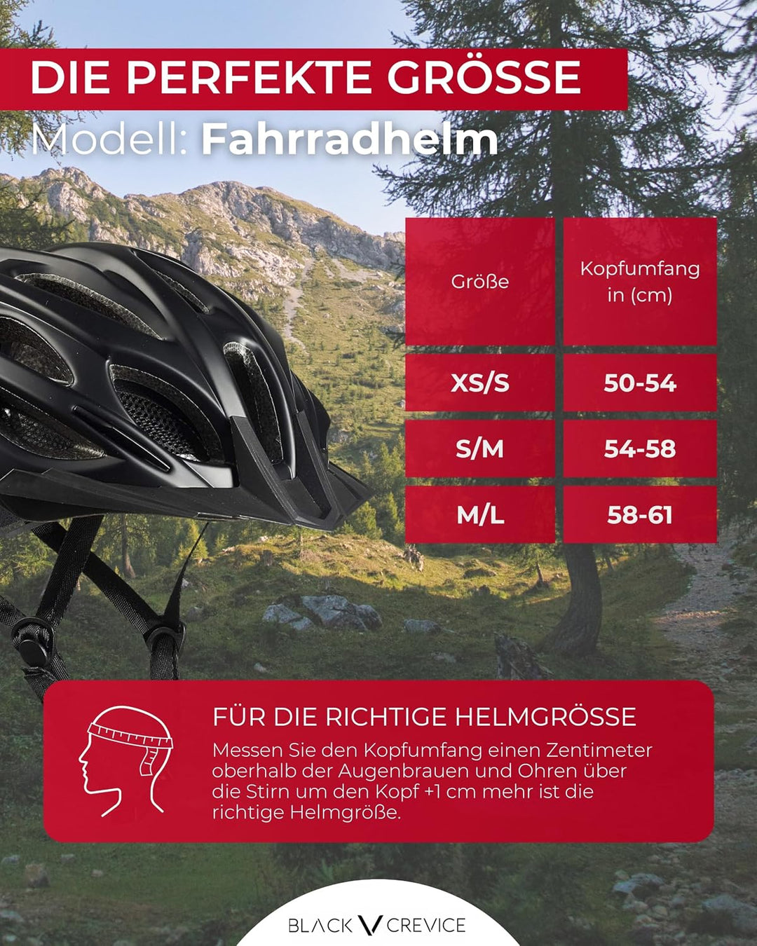 Black Crevice Fahrradhelm Erwachsene I Fahrradhelm I Fahrradhelm Herren &amp; Damen I MTB-Helm I Radhelm