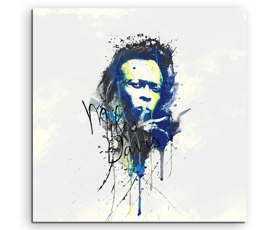 Paul Sinus Art Miles Davis 60x60cm Keilrahmenbild Kunstbild Aquarell Art Wandbild auf Leinwand ferti