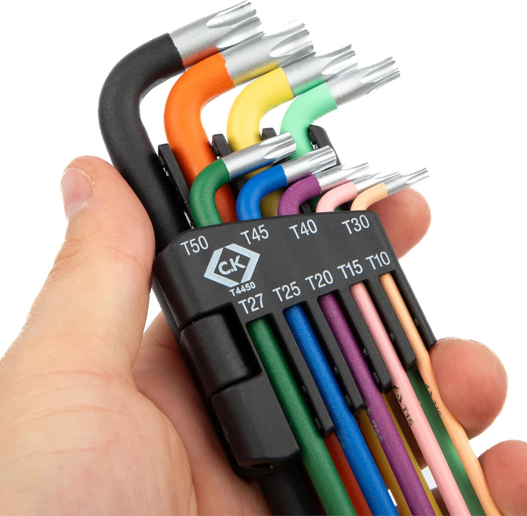 C.K Torx-Schlüsselset 9 Stk, Manipulationssicher, T10–T50, Stern-Sechskant-Inbusschlüsselsatz, Farbc