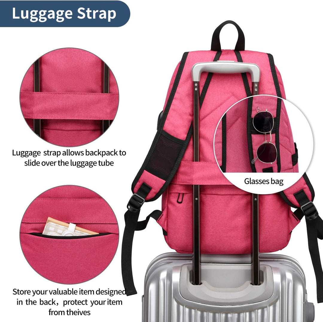 WENIG Rucksack Laptop für Damen Frauen Mädchen Schulrucksack mit USB-Ladeanschluss 15.6" Rosa, 15.6"