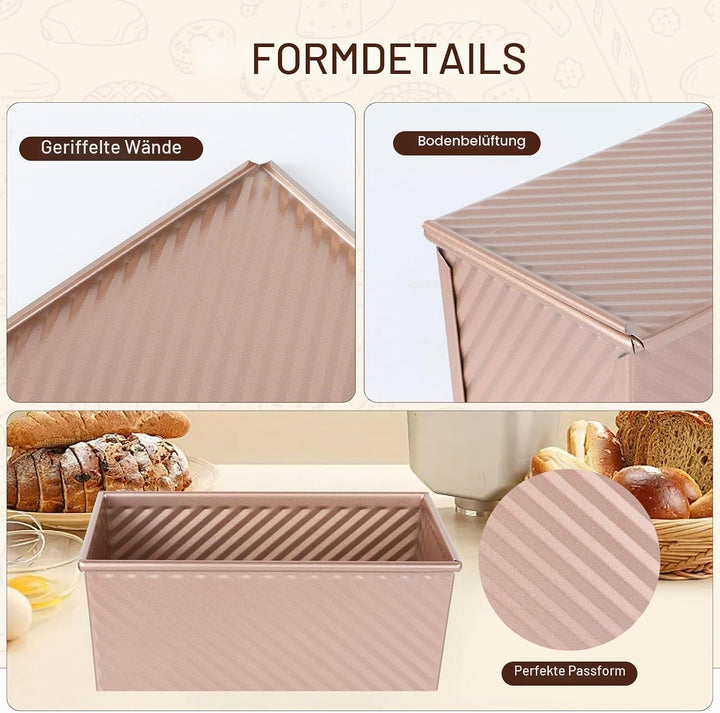 VINATO Brotbackform Mit Deckel 2er Set, 21 * 11,5 * 11cm + 19 * 9,5 * 8cm, Toastbrot Backform, Brotb