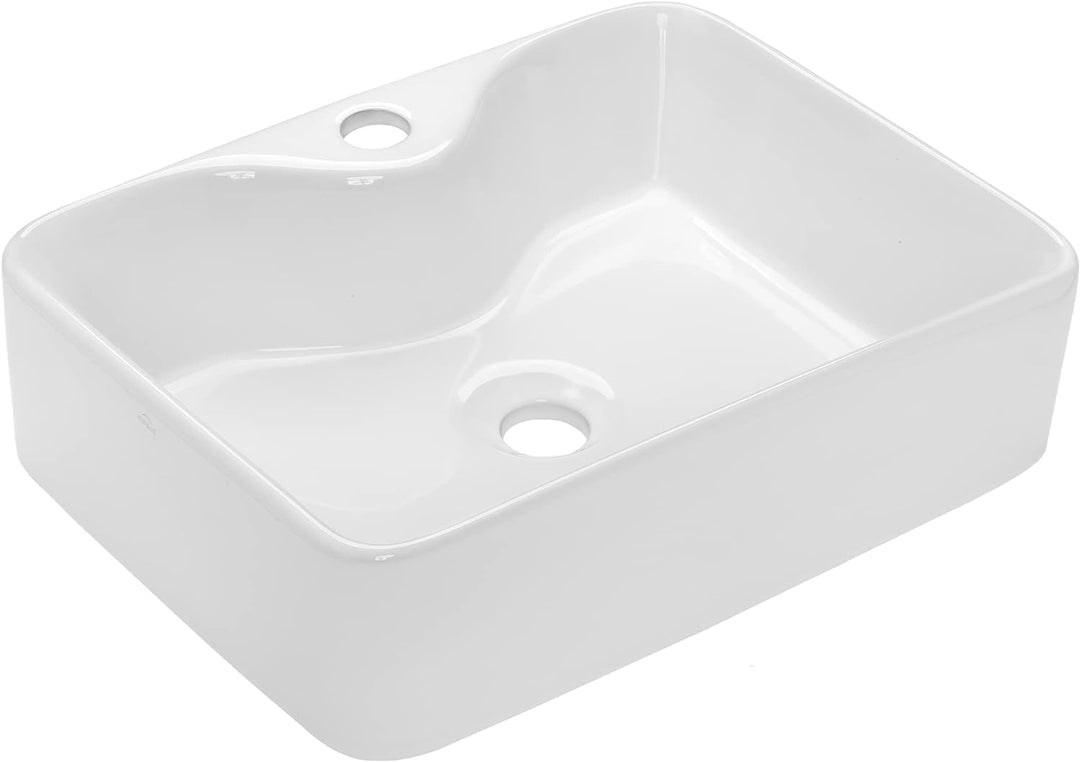 VBChome Waschbecken 48 x 38 cm Keramik mit Hahnloch Weiss Waschtisch Rechteckig Handwaschbecken Aufs