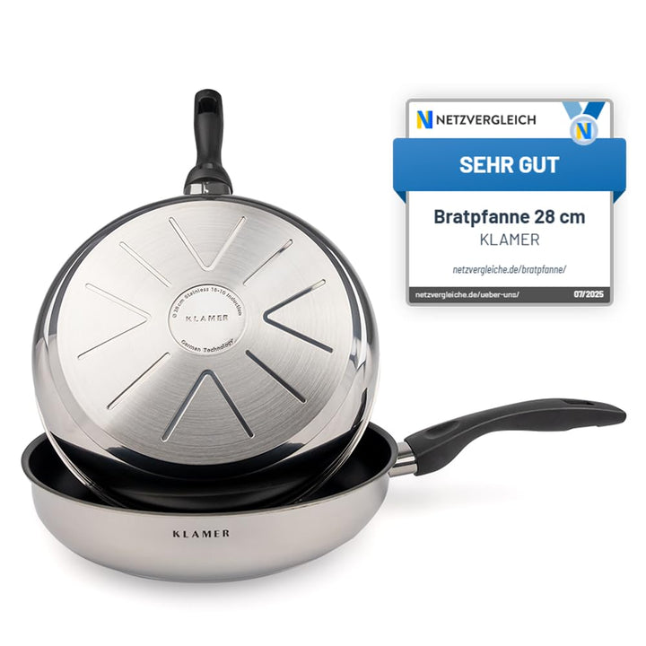 KLAMER Bratpfanne 28cm, antihaftbeschichtete Induktions-Pfanne, mit hohem Rand, Premium Beschichtung