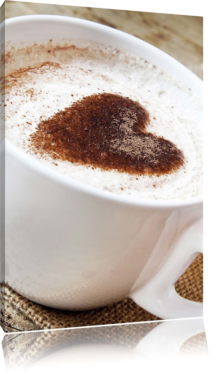 Pixxprint Kaffe mit Herz, Format: 100x70 auf Leinwand, XXL riesige Bilder fertig gerahmt mit Keilrah