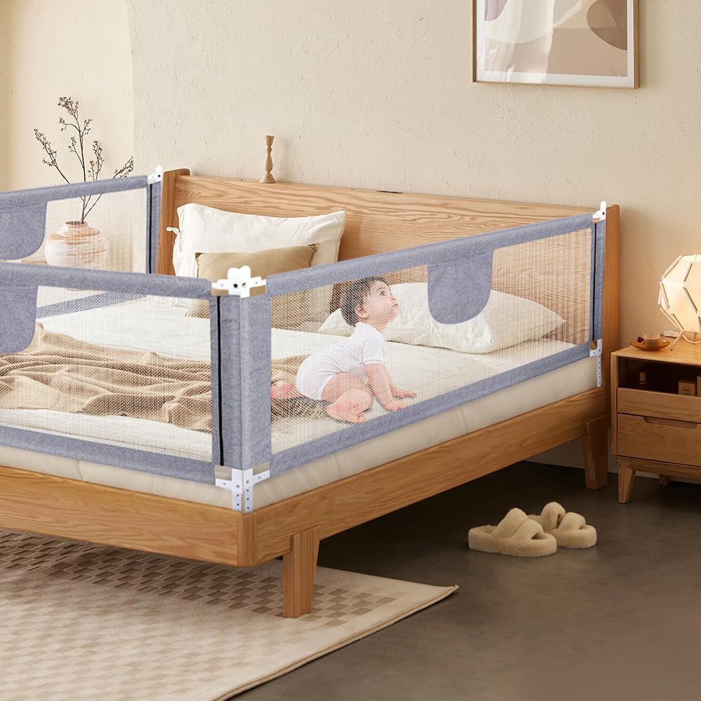 Rausfallschutz Bett, Bettgitter Rausfallschutz, Kinderbettgitter Höhenverstellbar, Bettschutzgitter