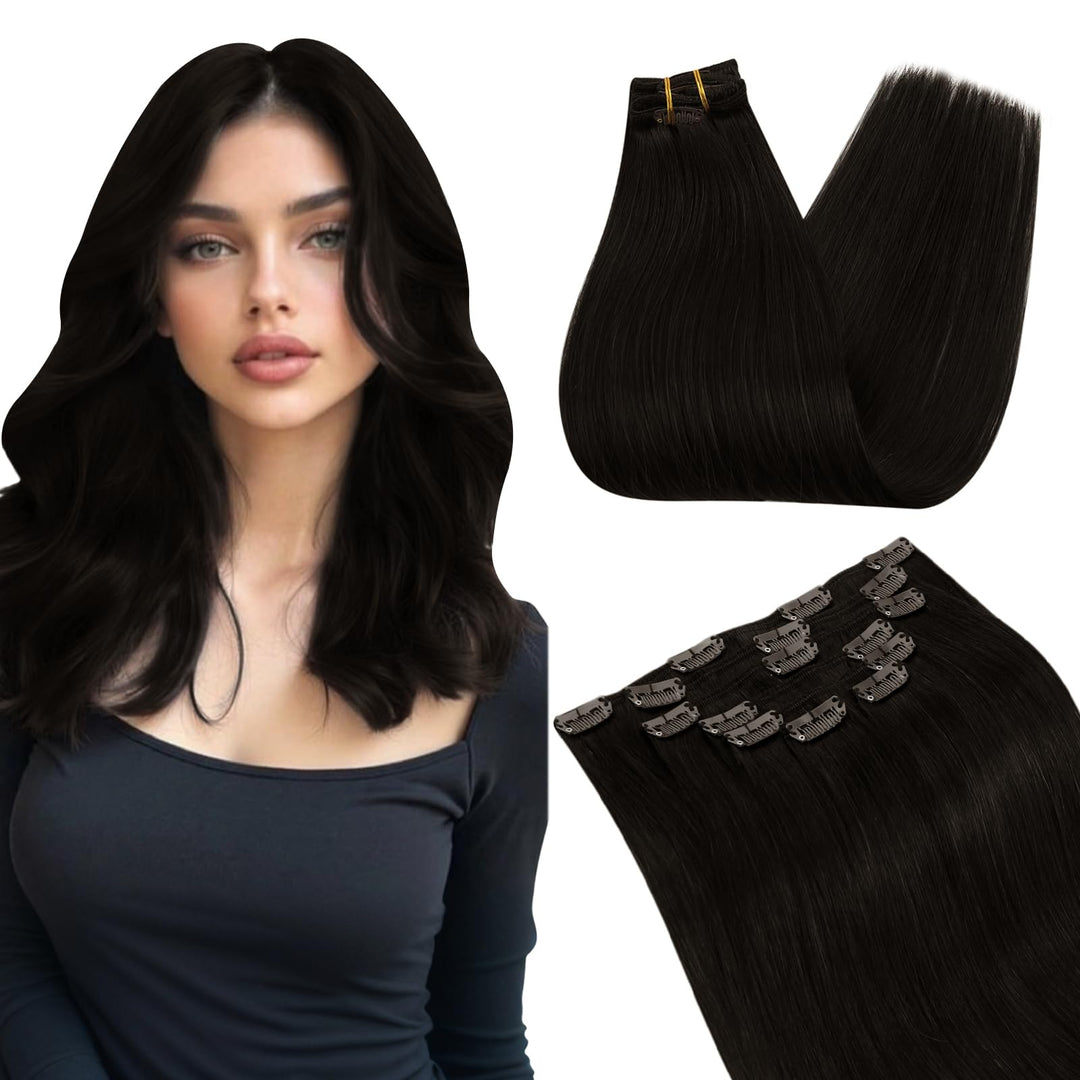 Ugeat Echthaar Extensions Clip Braun 35cm Extensions Echthaar Clip in Echthaar 120 Gramm Clip in Ext