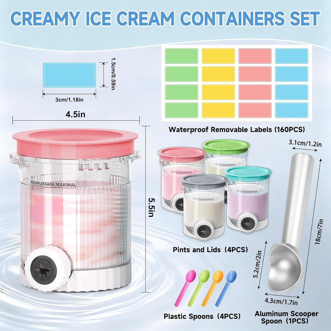 4 Stück Behälter für Ninja Swirl by CREAMi, Swirl Pints und Deckel Kompatibel mit Ninja NC700/NC701E