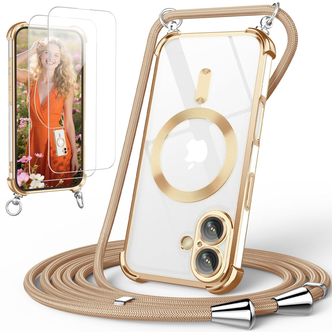 GOODVISH Handykette für iPhone 16 Hülle mit Band, mit 2 Stück Schutzfolie und Kamera Schutz, Necklac