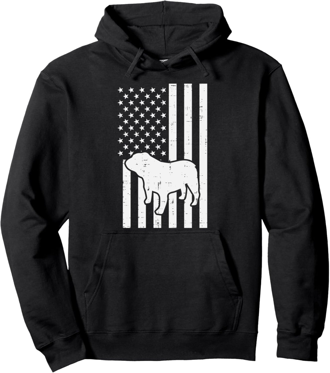 White US Flag English Bulldog Patriotic Dog Lover Owner Gift Pullover Hoodie