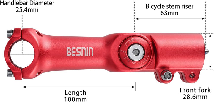 BESNIN Fahrrad Vorbau,Radfahren MTB Vorbau 0-90° 31.8MM OR 25.4MM 60/93/100mm Mountainbike Lenker Vo