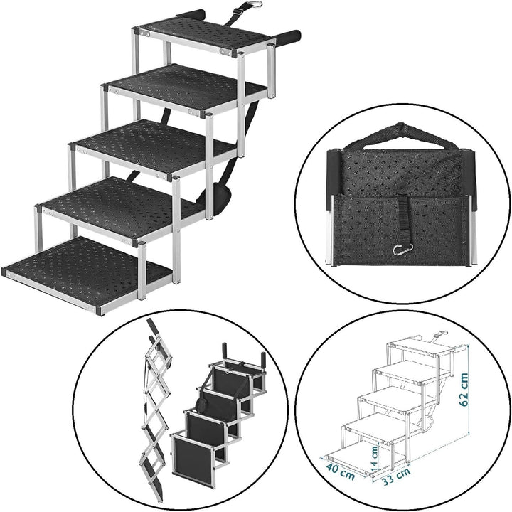 ProPlus Hundetreppe klappbar 5 Stufen Auto Hunde Treppen Hunderampe faltbar Tiertreppe, ca.: 155 x 3