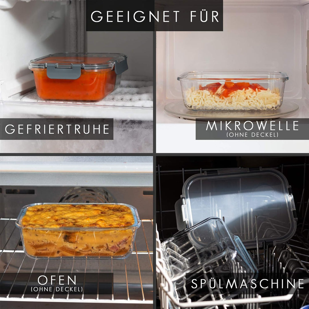 GLASWERK Meal Prep Boxen (3x 1040 ml) mit einer Kammer, Glasbehälter mit Deckel, Frischhaltedosen mi