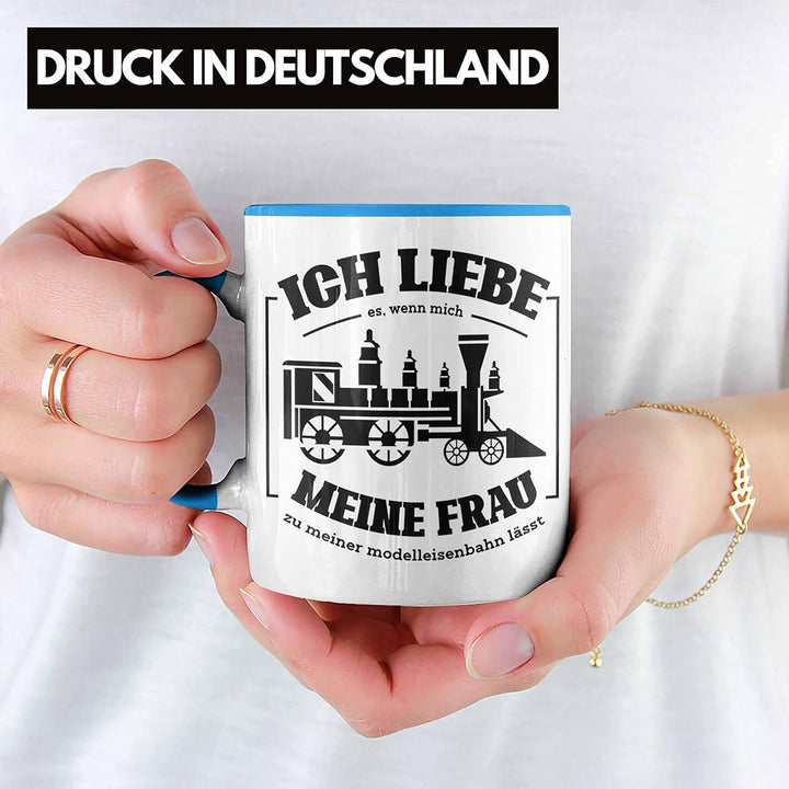Trendation - Lustige Modelleisenbahn Tasse Geschenk für Eisenbahner (Blau), Blau