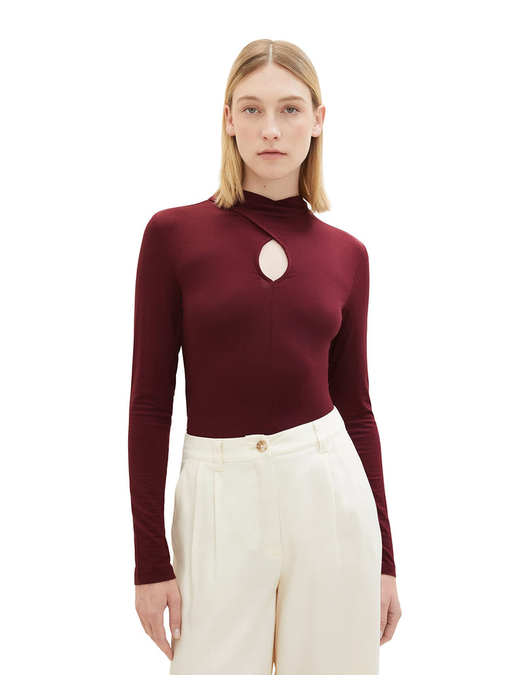 TOM TAILOR Damen Langarmshirt mit Cut-Out Detail L 10308 - Deep Burgundy Red, L 10308 - Deep Burgund