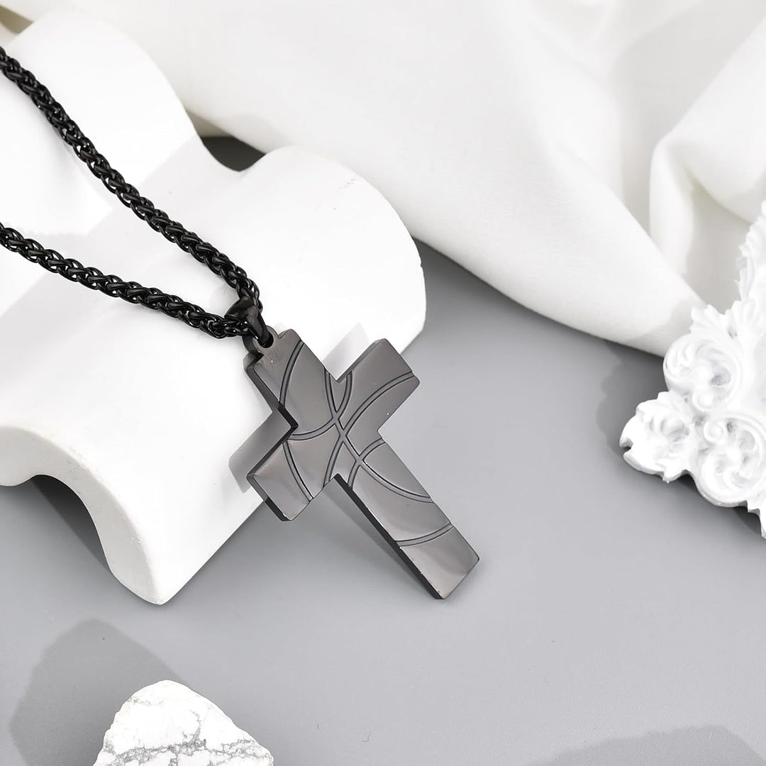 CheersLife Basketball/Fussball-Kreuz-Halskette Für Jungen, Kette Herren,Kommunion Geschenk Junge,Ede