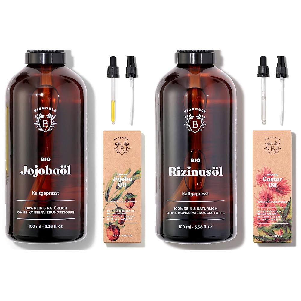 Bionoble Jojobaöl Bio 100ml - 100% Rein, Natürlich und Kaltgepresst - Gesicht & Rizinusöl Bio 100ml