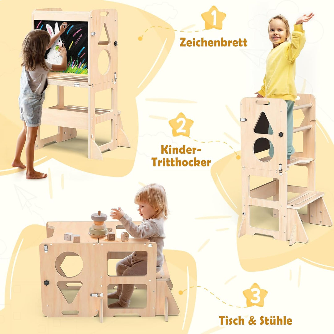 Lernturm ab 1 Jahr | 3 in 1 Learning Tower für Kinder | Klappbare Tritthocker mit Tafel | Lernturm F