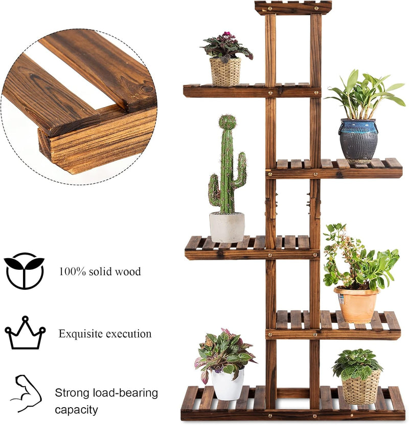 Homasis Pflanzenregal im Freien aus Holz, vertikaler Blumentopfhalter mit 6 Ebenen, multifunktionale