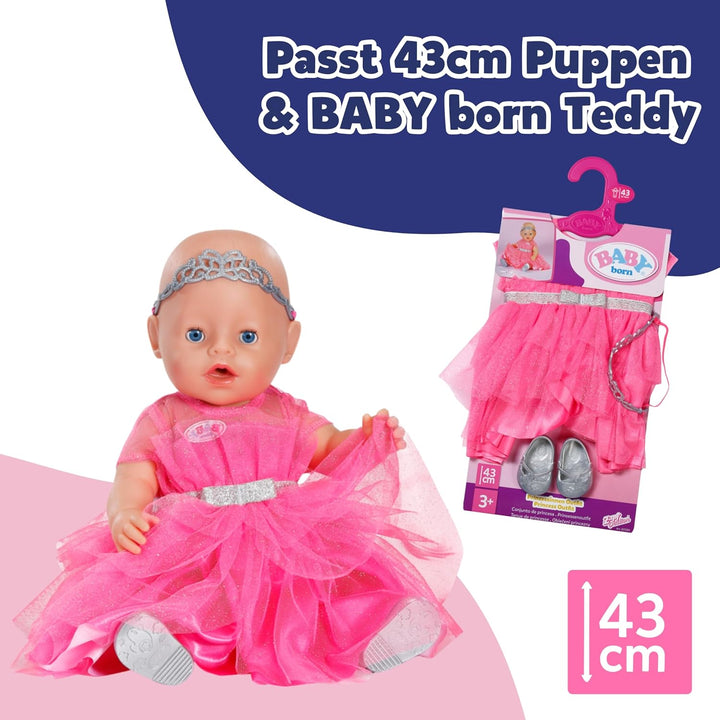 BABY Born Prinzessin-Set - Mit pinkem Puppenkleid aus Tüll, Krone & Glitzerschuhen - Hochwertiges Pu