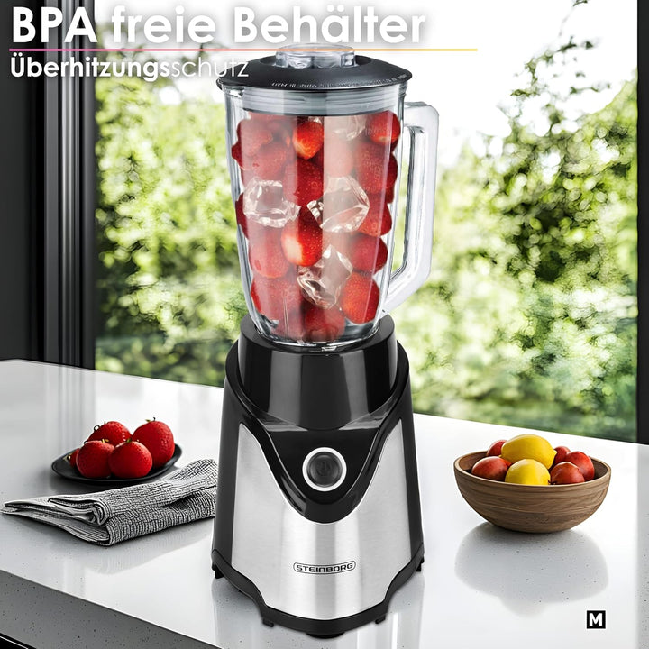 Steinborg Standmixer mit To-Go Becher | Smoothie Maker Mixer | 600 ml Glaskrug + 570 ml To-Go Becher