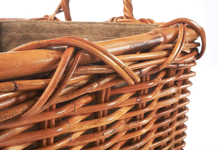 Holztrage Holzkorb für Kaminholz - Rattan Lacak mit abnehmbarem Leinenstoff Braun, Braun