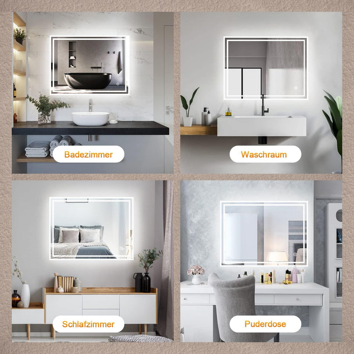 Boromal Badspiegel Dimmbar 40x60cm LED Badspiegel mit Beleuchtung Wandspiegel Lichtspiegel 3 Lichtfa