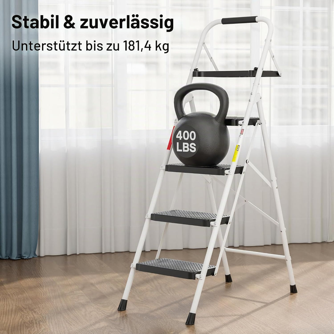 BONTEC Trittleiter 4 Stufen Klappbar, 181kg Kapazität mit Breiten Anti-Rutsch-Pedalen, Faltbarer Sta