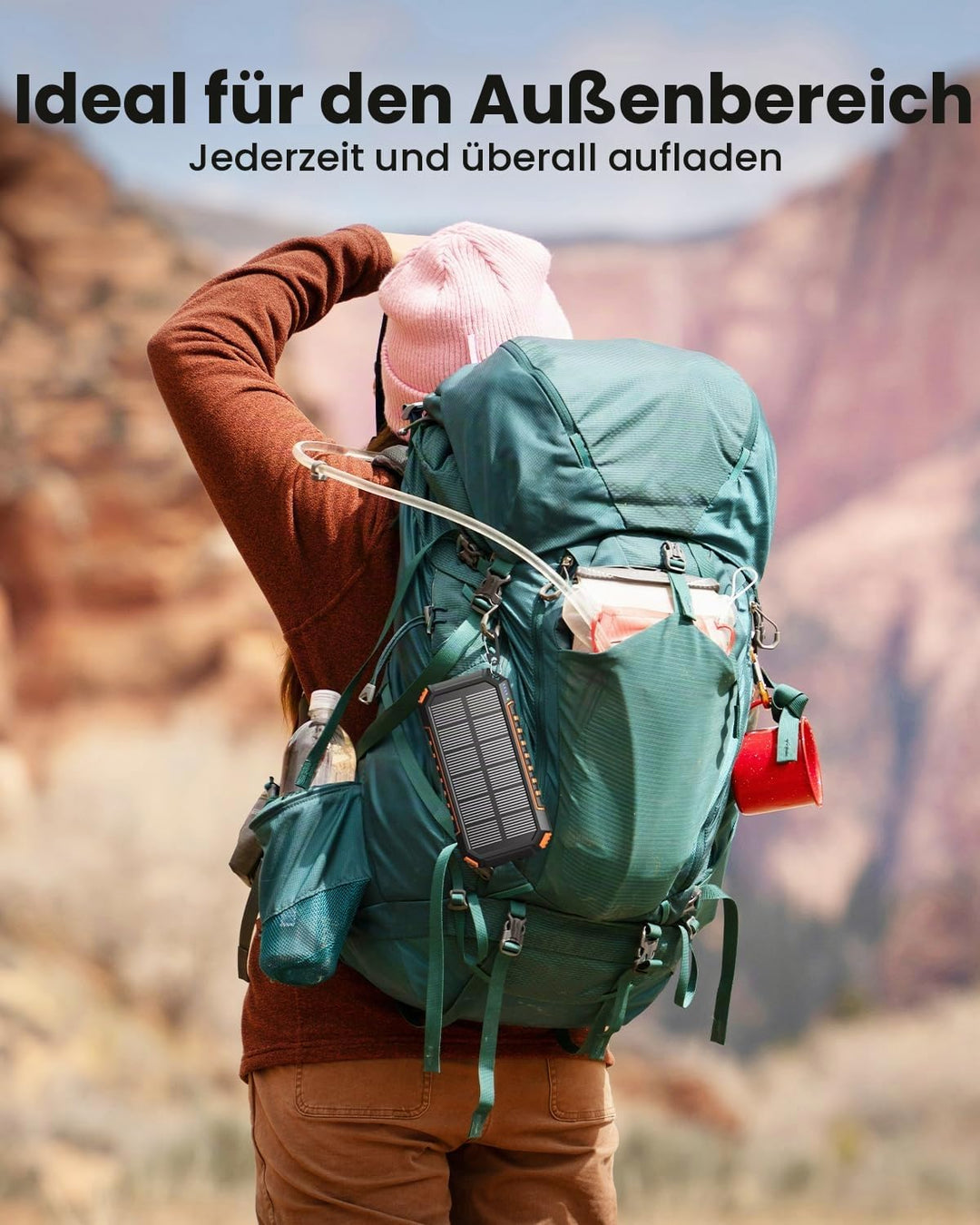 Solar Powerbank 20000mAh – 15 W Schnellladegerät, Tragbares Ladegerät, 3 integrierte Kabel mit LED-T