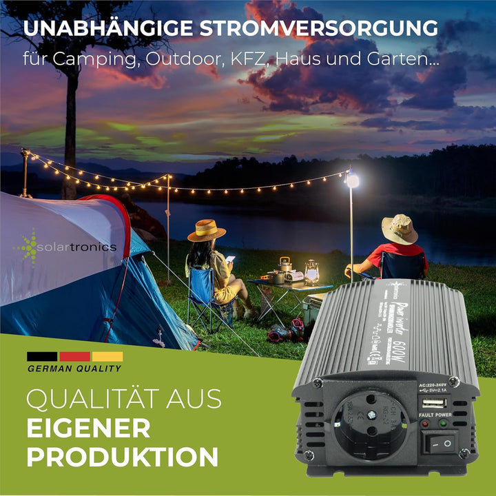 solartronics Spannungswandler Wechselrichter Intverter NM 600-1200 Watt 12V zu 230V schwarz USB Schu