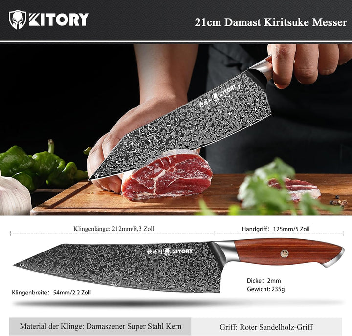 Kitory Kochmesser Kiritsuke Messer Damaskus Edelstahl 73 Lagen Küchenmesser Damastmesser 21 cm Kling