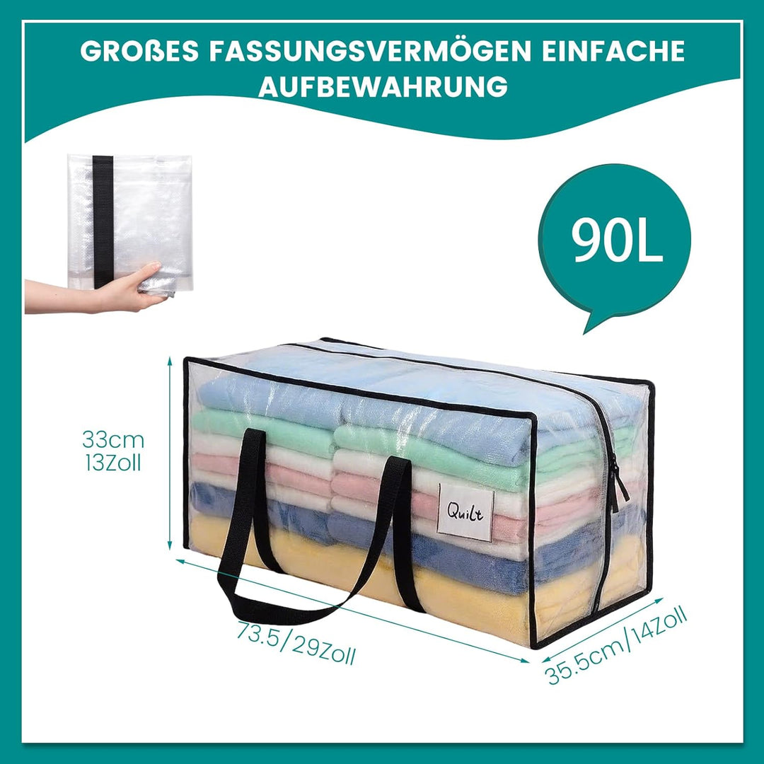 4 Stück 90L Aufbewahrungstasche, Heavy-Duty Weihnachtslager Transparente Umzugskartons Grosse mit Re