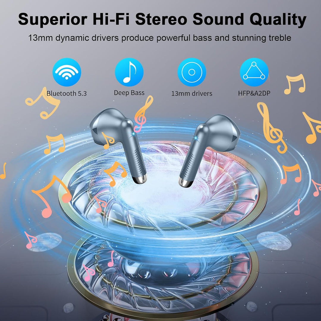 Bluetooth 5.3 Kopfhörer, In Ear Kopfhörer Kabellos mit 4 Mic, 48H Tiefer Bass Spielzeit Wireless Ear