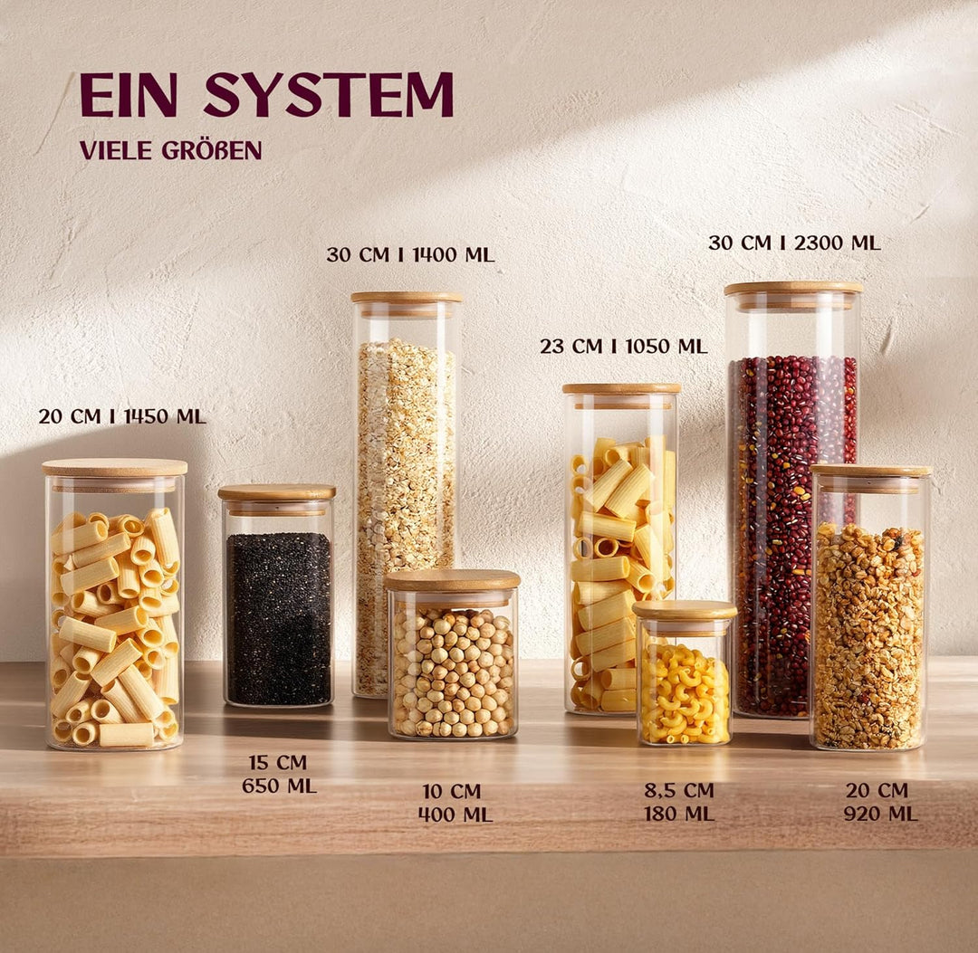 Premium Vorratsgläser eckig [400 & 920 ml] Extra Robust | Vorratsdosen Glas mit Deckel | Vorratsbehä