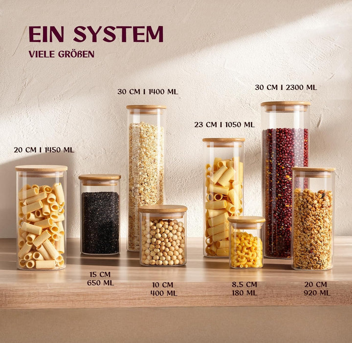 Premium Vorratsgläser eckig [400 & 920 ml] Extra Robust | Vorratsdosen Glas mit Deckel | Vorratsbehä