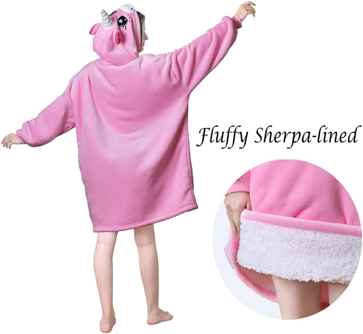 Queenshin Hoodie Decke Rosa Einhorn Übergrösse Swearshirt Sherpa Deckenpullover, Weich und Warm TV-D