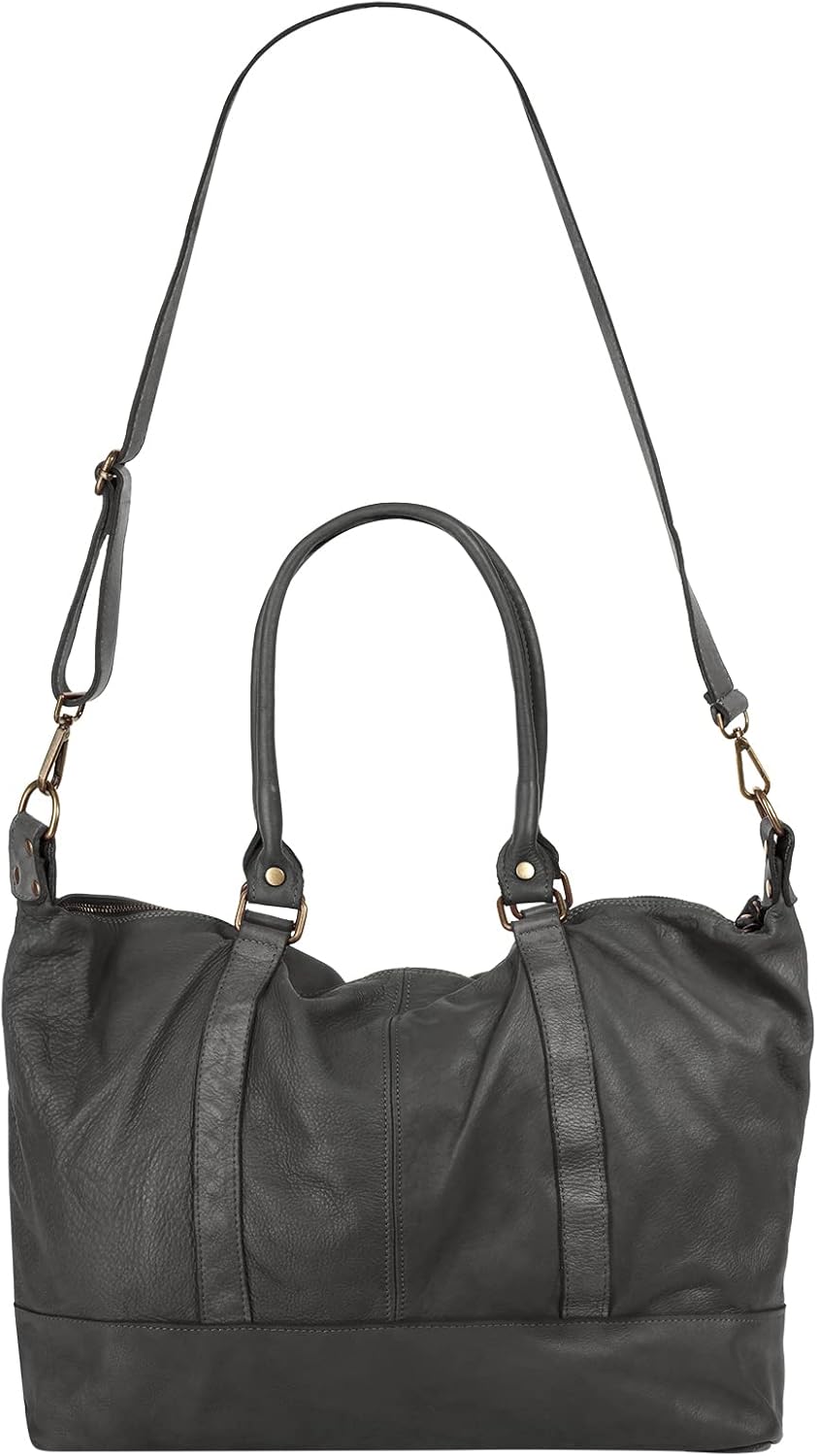Reisetasche Echt Leder Damen Made in Italy | Weekender mit Schultergurt | Handgepäck mit Reissversch